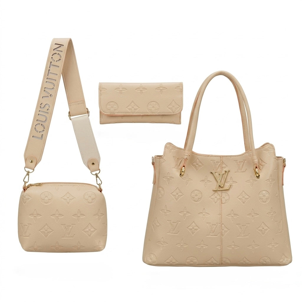 Kit 3 em 1 Louis Vuitton - Bolsa Tote, Bolsa Transversal e Carteira