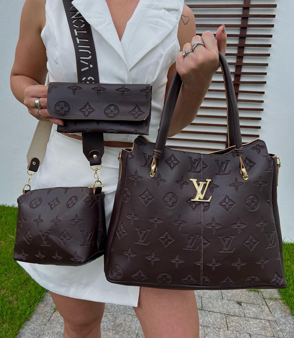 Kit 3 em 1 Louis Vuitton - Bolsa Tote, Bolsa Transversal e Carteira