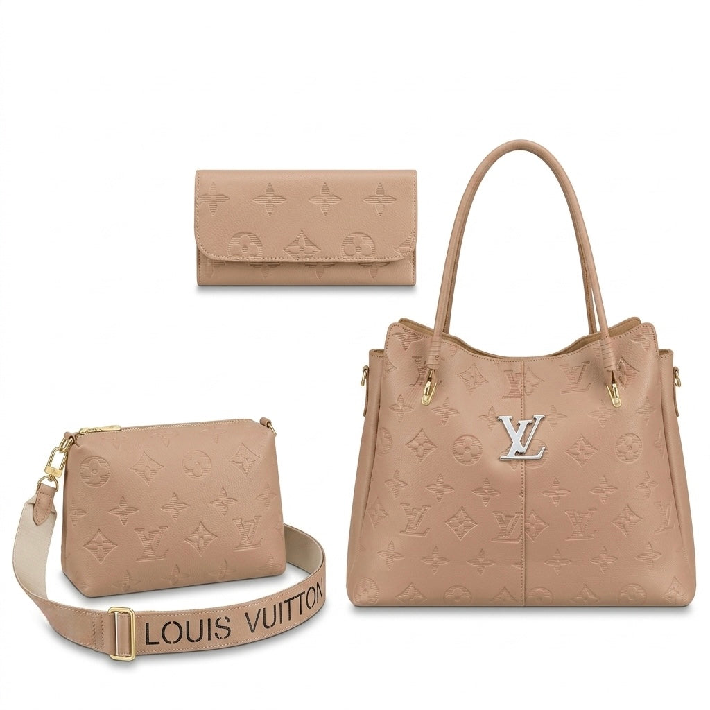 Kit 3 em 1 Louis Vuitton - Bolsa Tote, Bolsa Transversal e Carteira