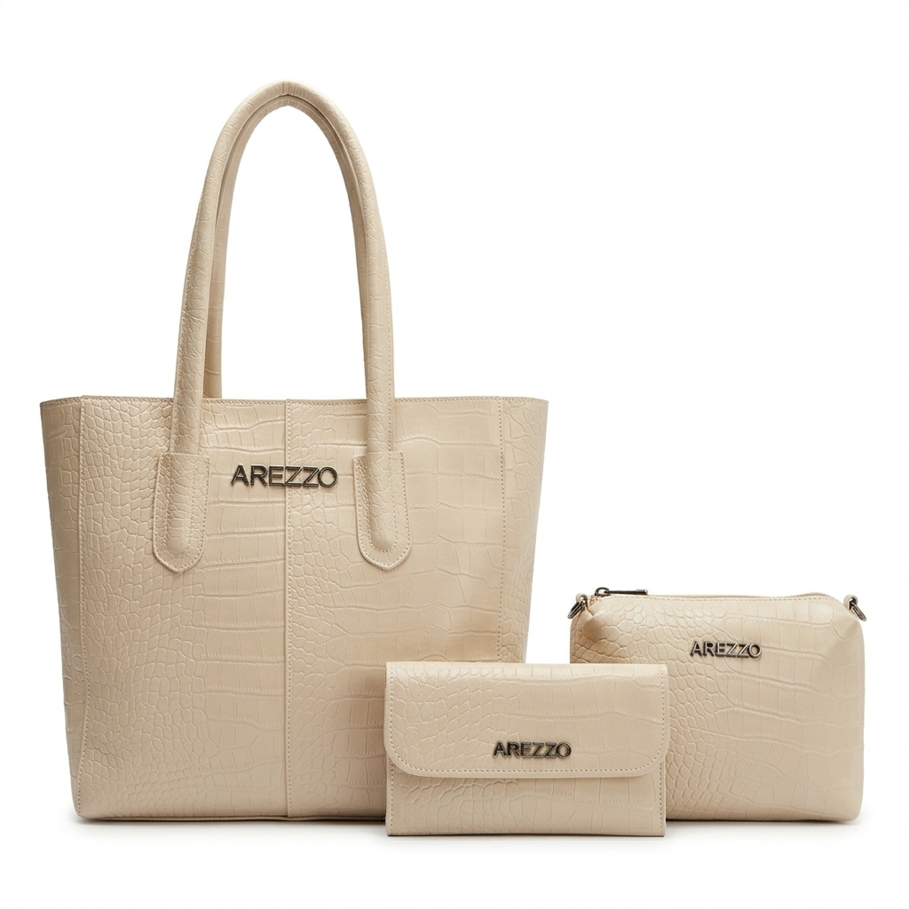 Kit Arezzo Croco 3 em 1 - Bolsa Tote, Bolsa Transversal e Carteira