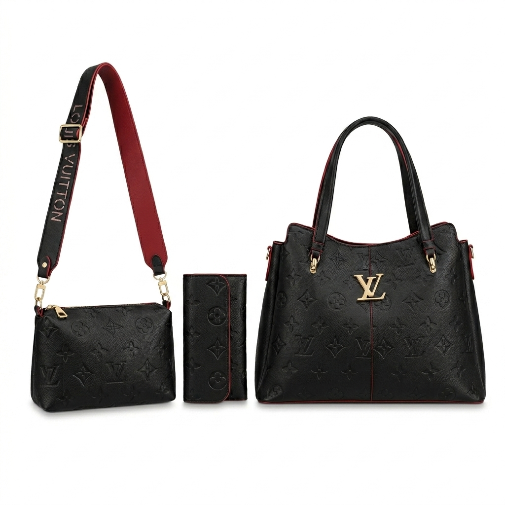 Kit 3 em 1 Louis Vuitton - Bolsa Tote, Bolsa Transversal e Carteira
