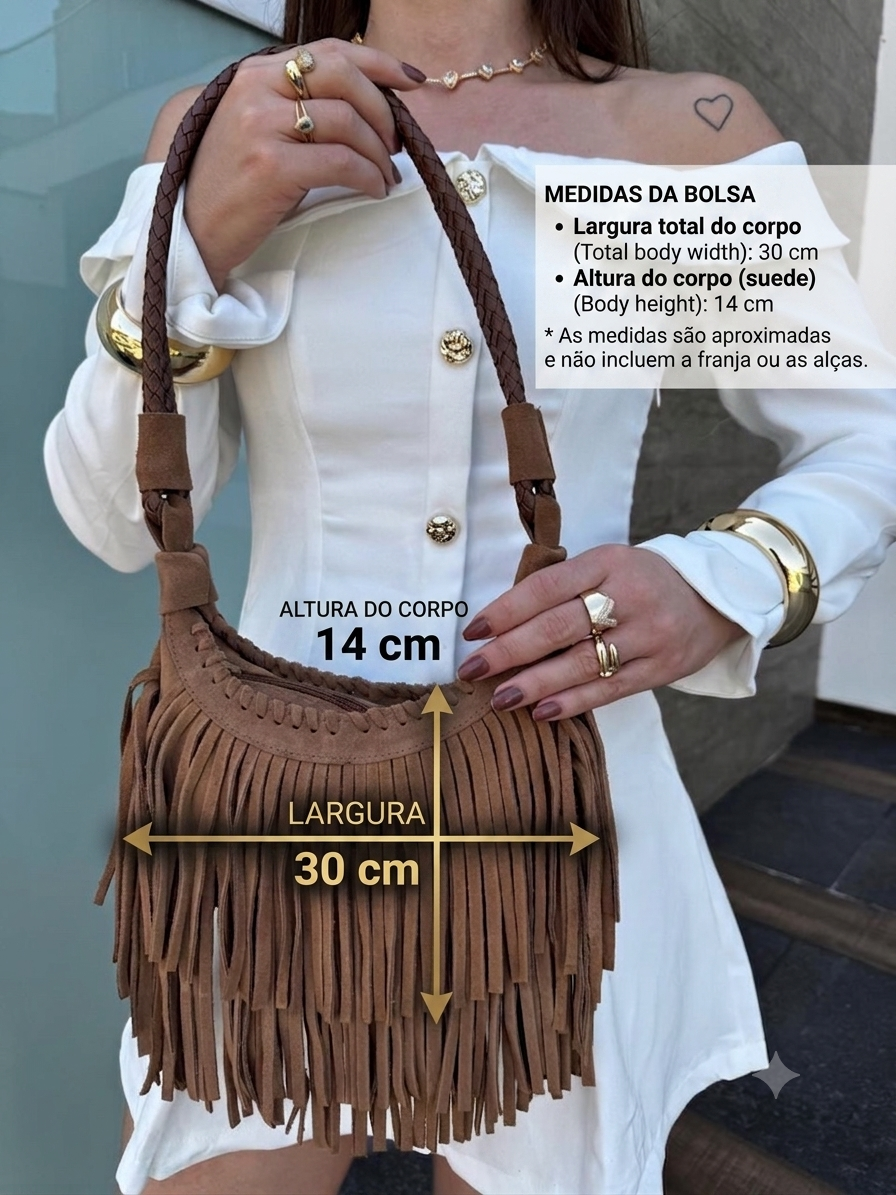 Bolsa de Ombro Boho c/ Franjas Camurça