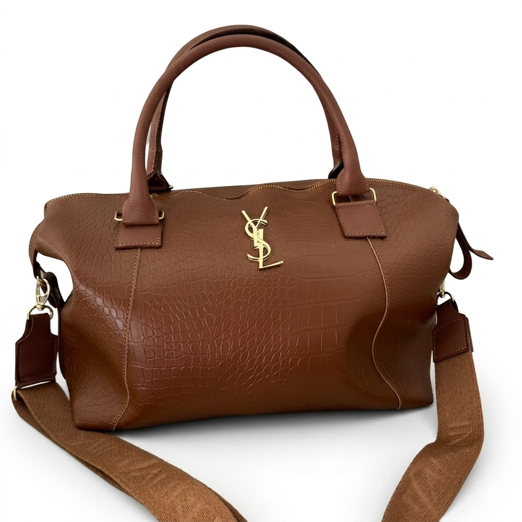 Bolsa Baú YSL em Couro Croco