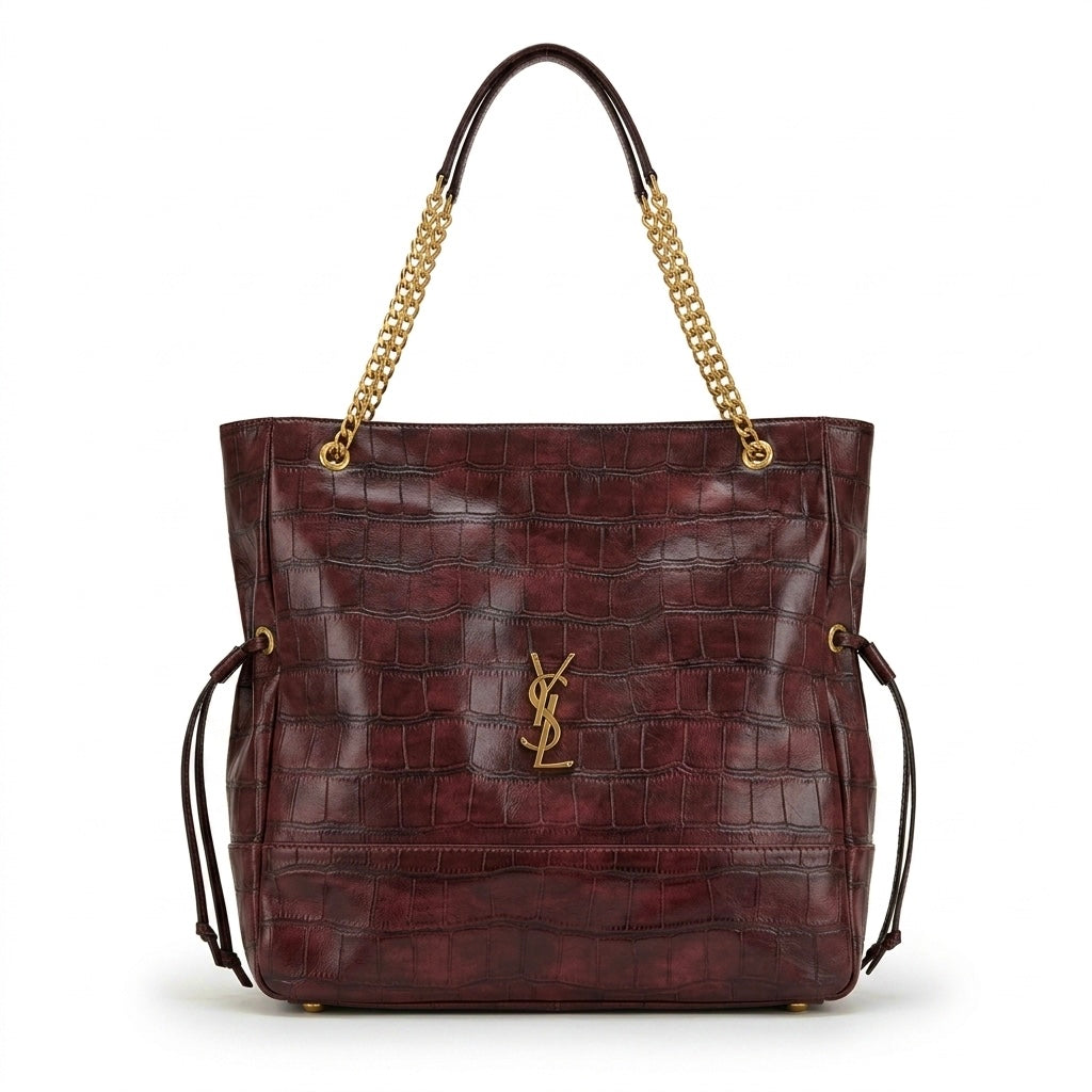 Bolsa Tote Grande YSL em Couro Croco