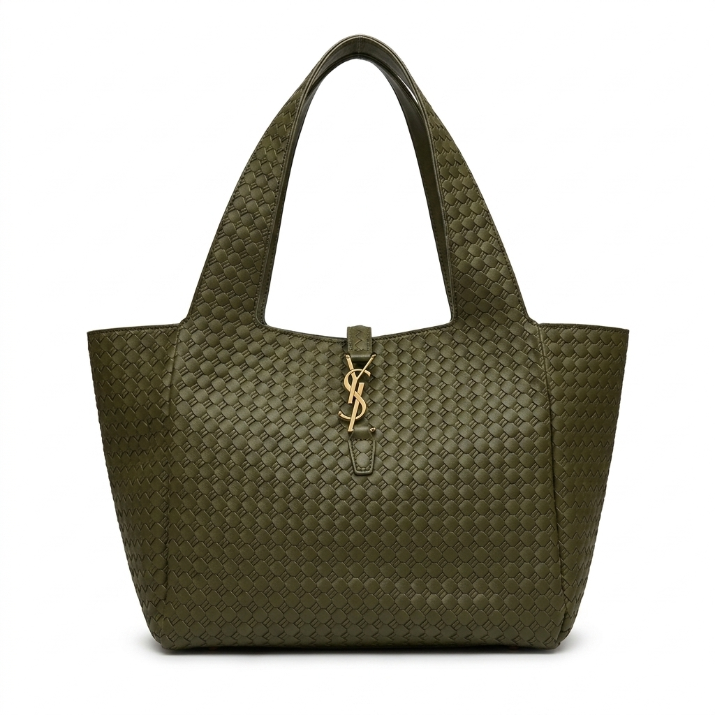 Bolsa Tote Grande YSL em Couro Trançado