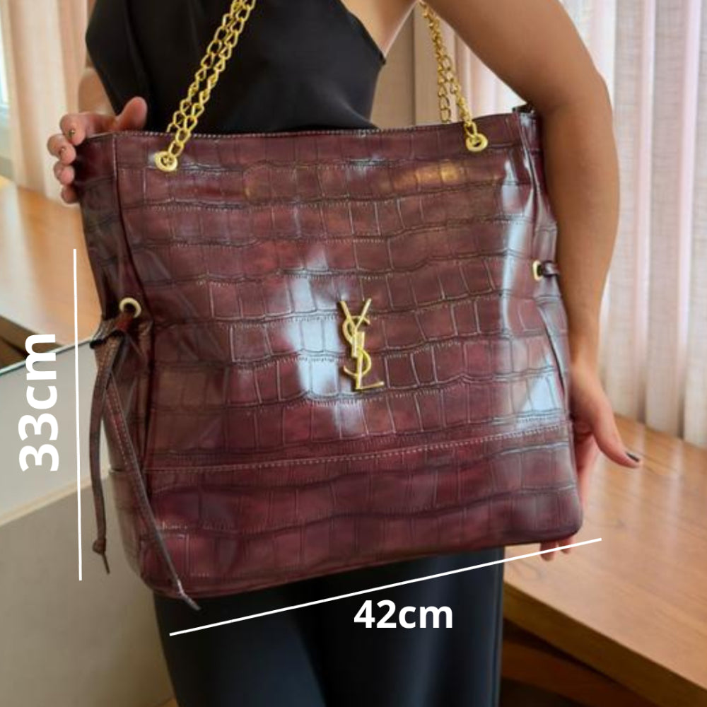 Bolsa Tote Grande YSL em Couro Croco
