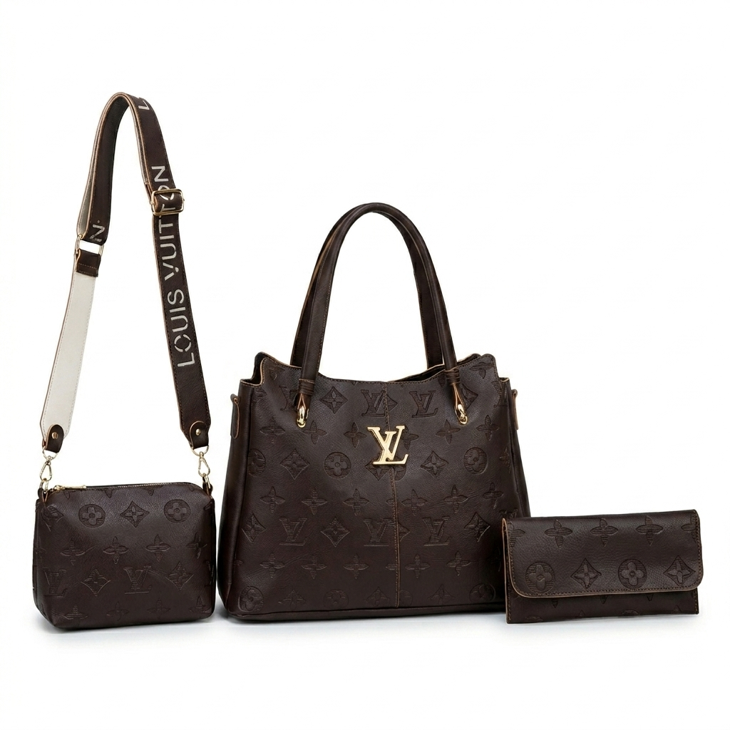 Kit 3 em 1 Louis Vuitton - Bolsa Tote, Bolsa Transversal e Carteira