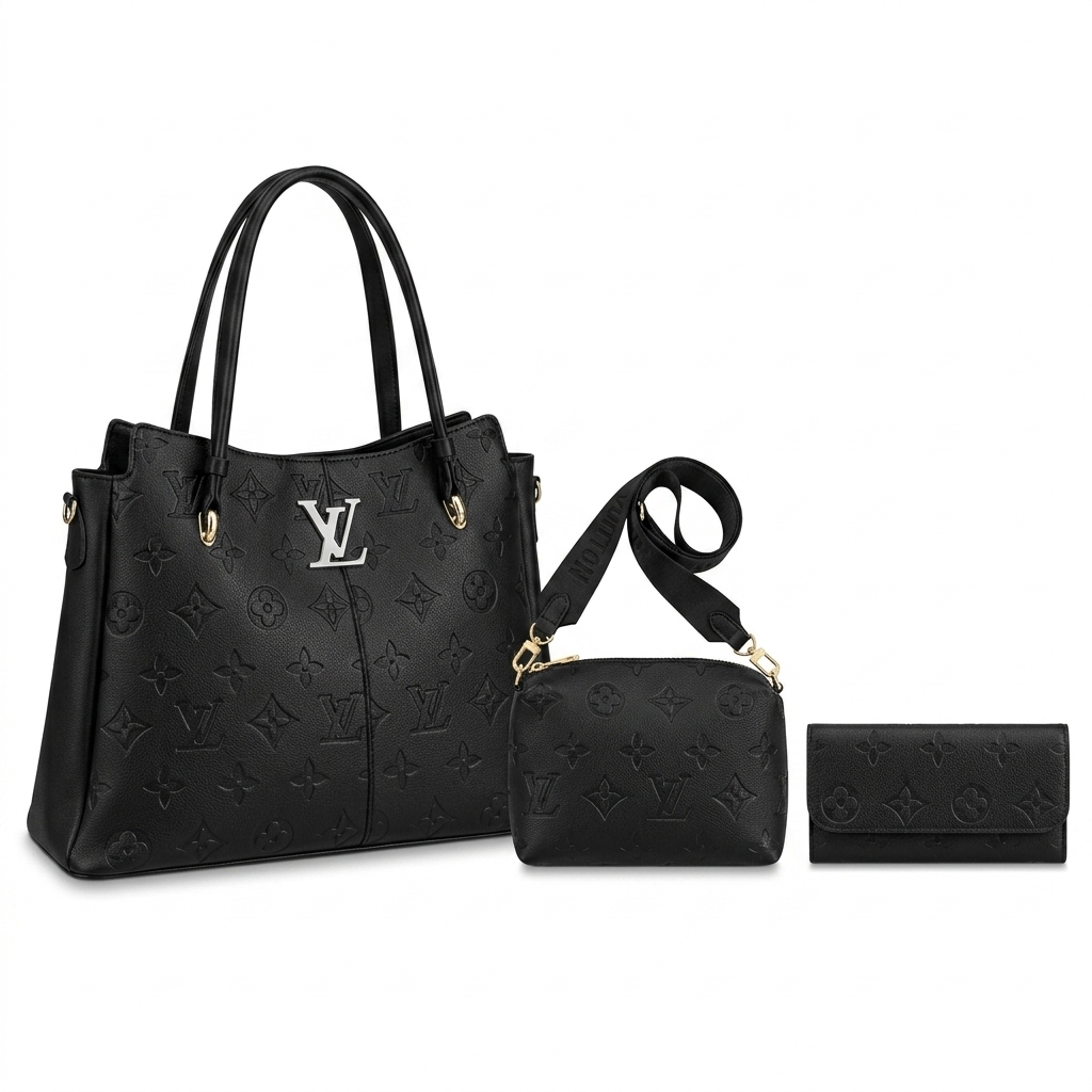 Kit 3 em 1 Louis Vuitton - Bolsa Tote, Bolsa Transversal e Carteira