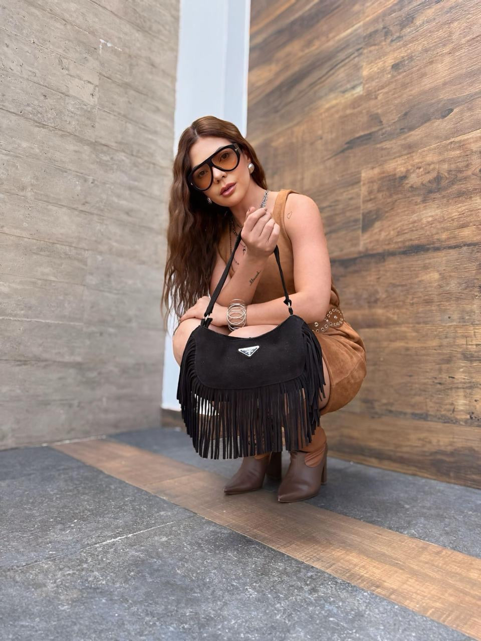 Bolsa Prada Suede com Franjas