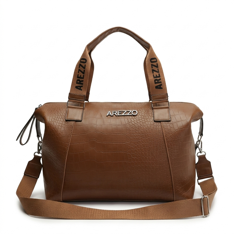 Bolsa Baú AREZZO Megan Couro Crocodilo e Alça Logotipada