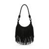Bolsa de Ombro com Franjas em Suede