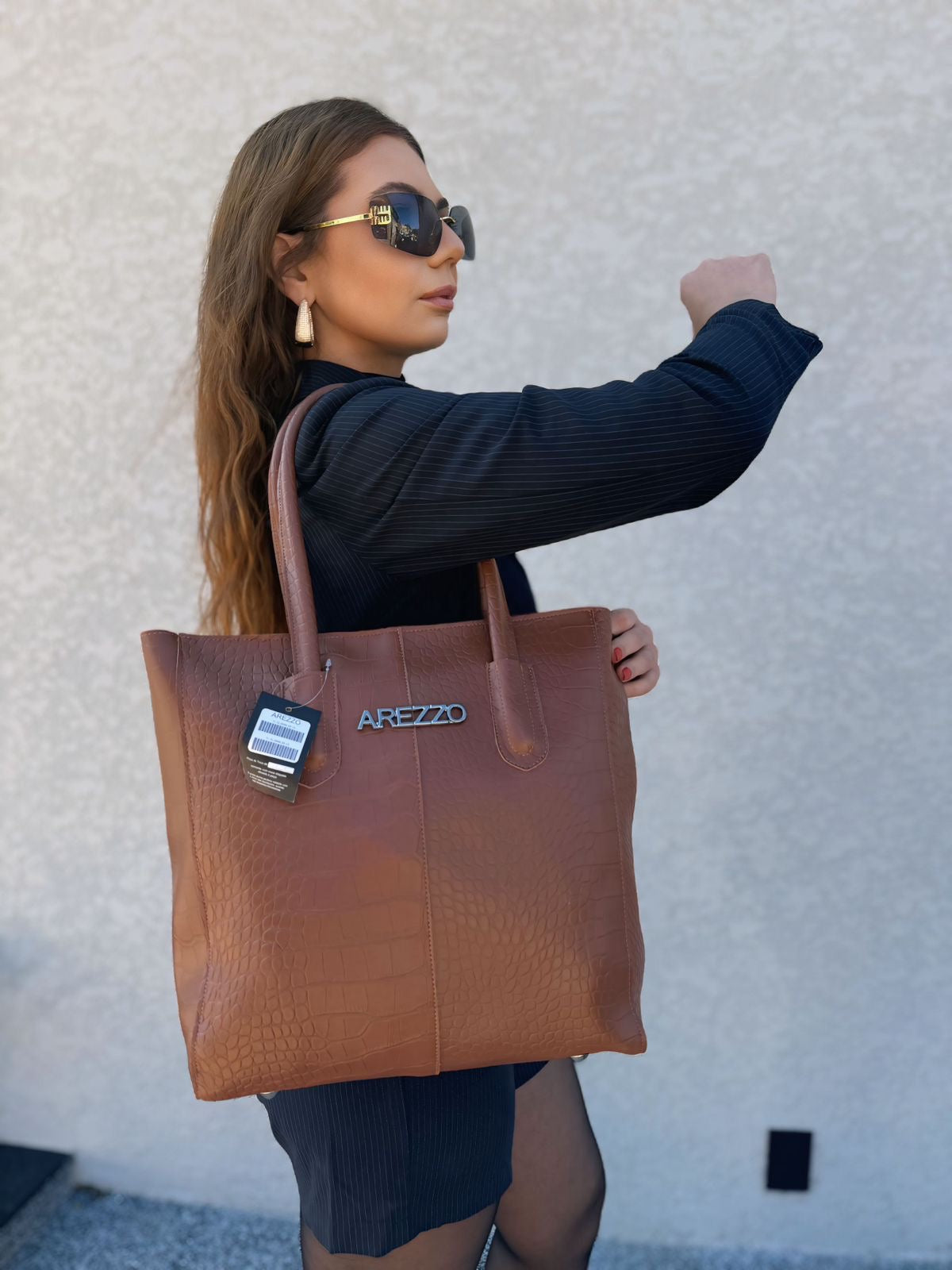 Kit Arezzo Croco 3 em 1 - Bolsa Tote, Bolsa Transversal e Carteira