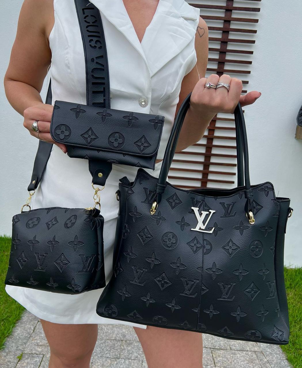 Kit 3 em 1 Louis Vuitton - Bolsa Tote, Bolsa Transversal e Carteira