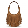 Bolsa de Ombro com Franjas em Suede