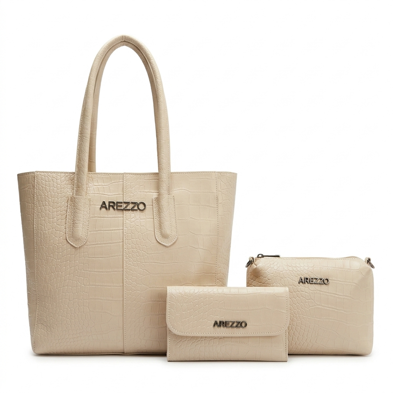 Kit Arezzo Croco 3 em 1 - Bolsa Tote, Bolsa Transversal e Carteira