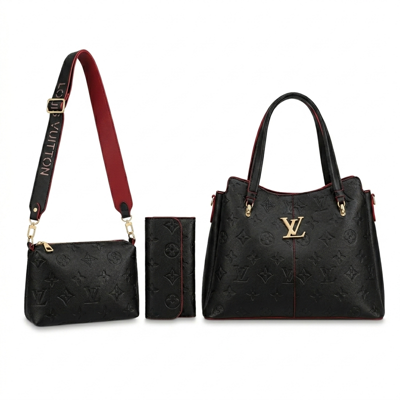 Kit 3 em 1 Louis Vuitton - Bolsa Tote, Bolsa Transversal e Carteira