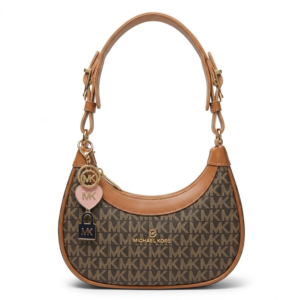 Bolsa de Ombro Meia-Lua Michael Kors com Chaveiro