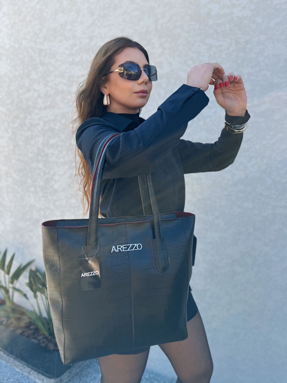 Kit Arezzo Croco 3 em 1 - Bolsa Tote, Bolsa Transversal e Carteira