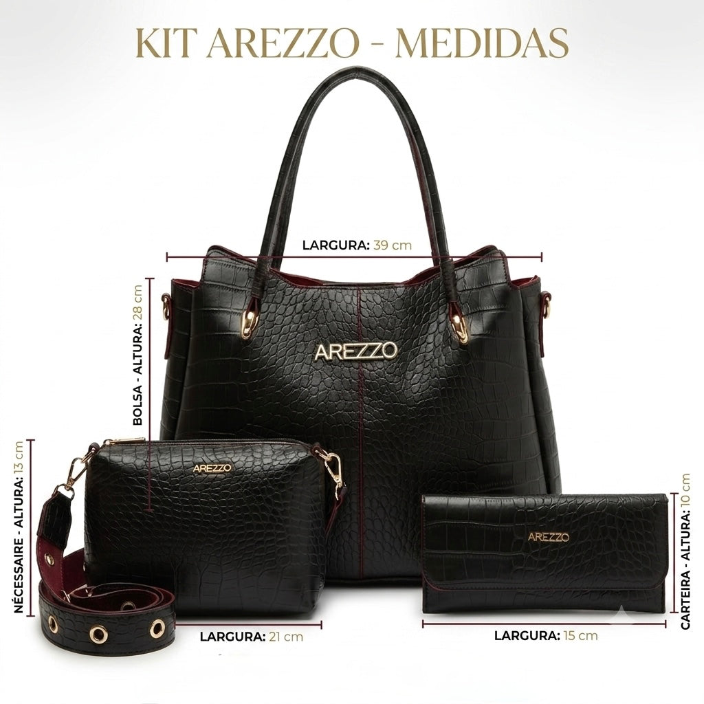 Kit Arezzo Croco Gold 3 em 1