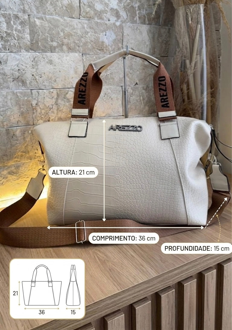 Bolsa Baú AREZZO Megan Couro Crocodilo e Alça Logotipada