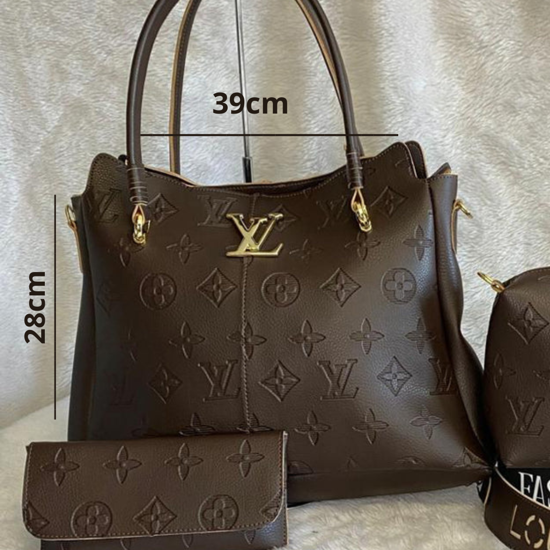 Kit 3 em 1 Louis Vuitton - Bolsa Tote, Bolsa Transversal e Carteira