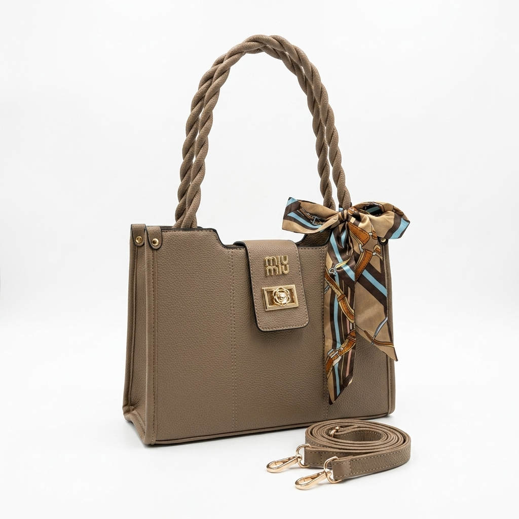 Bolsa Tote Paris Miu Miu com Alça Trançada e Lenço