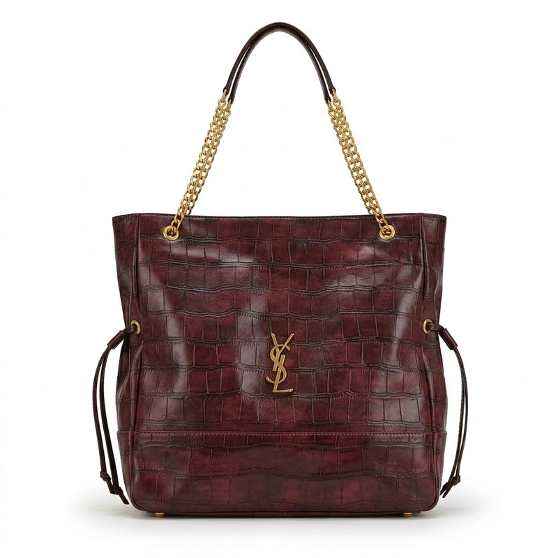 Bolsa Tote Grande YSL em Couro Croco