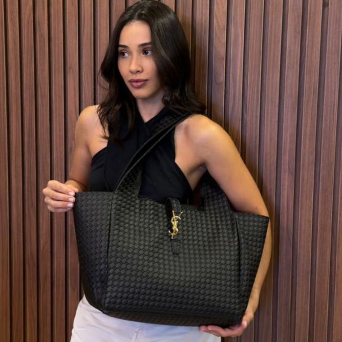 Bolsa Tote Grande YSL em Couro Trançado