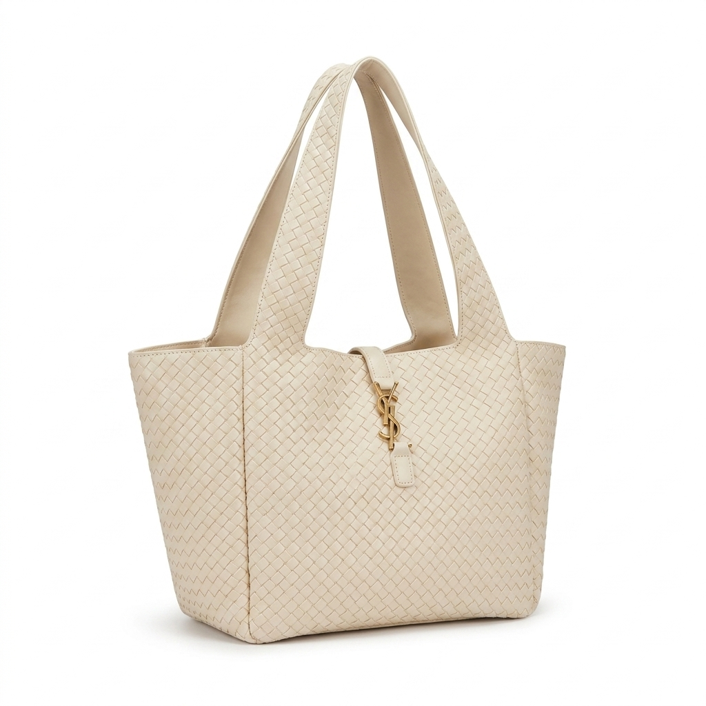 Bolsa Tote Grande YSL em Couro Trançado